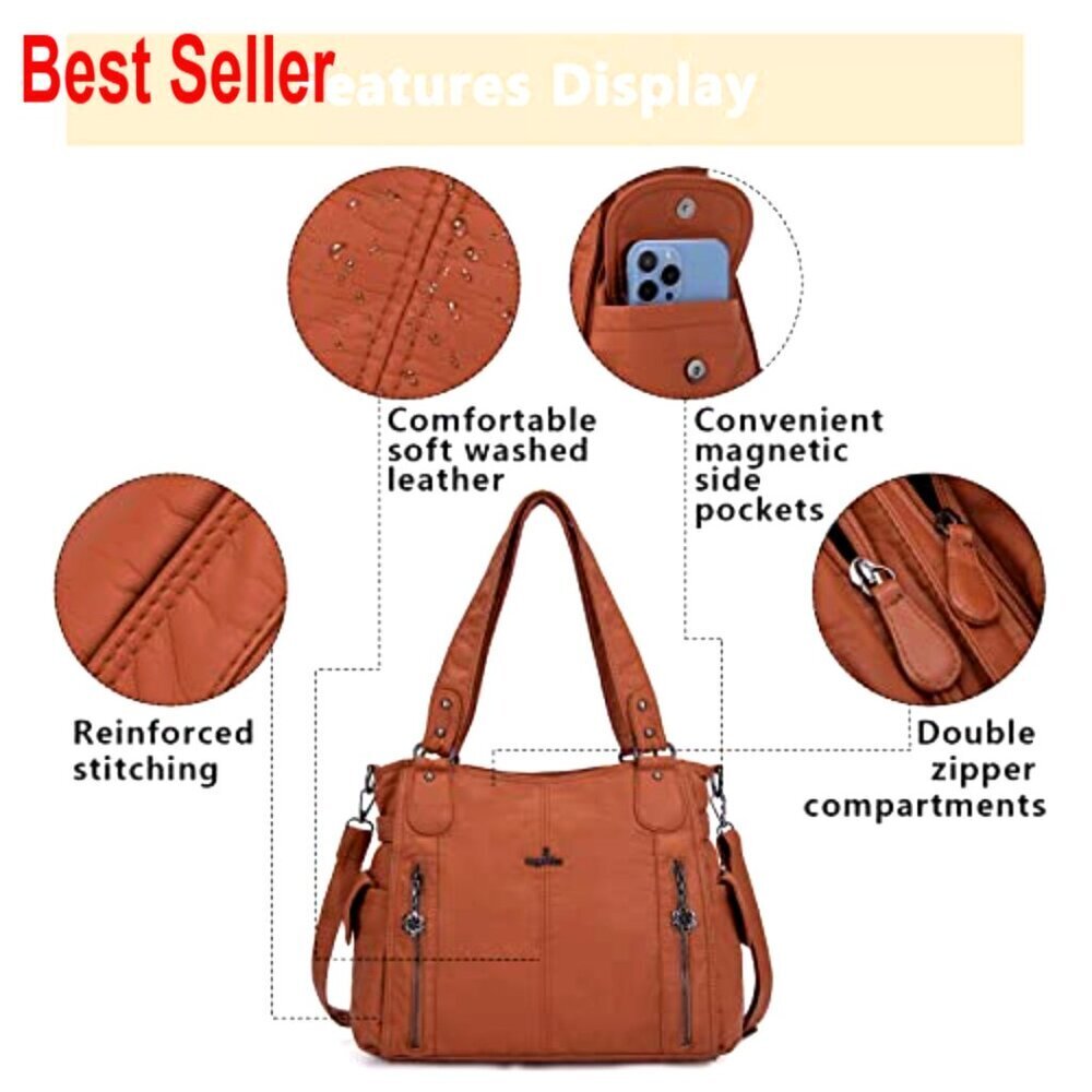 Faux Leather Hobo Handbag with Adjustable Shoulder Strap, Tote - Picture 3 of 7